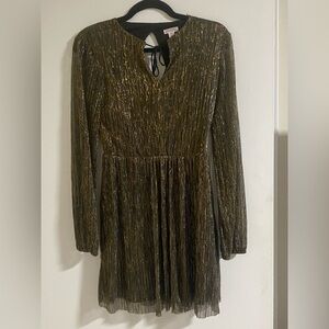 Xhilaration Metallic, Long Sleeve, Gold/Black, Knit Dress